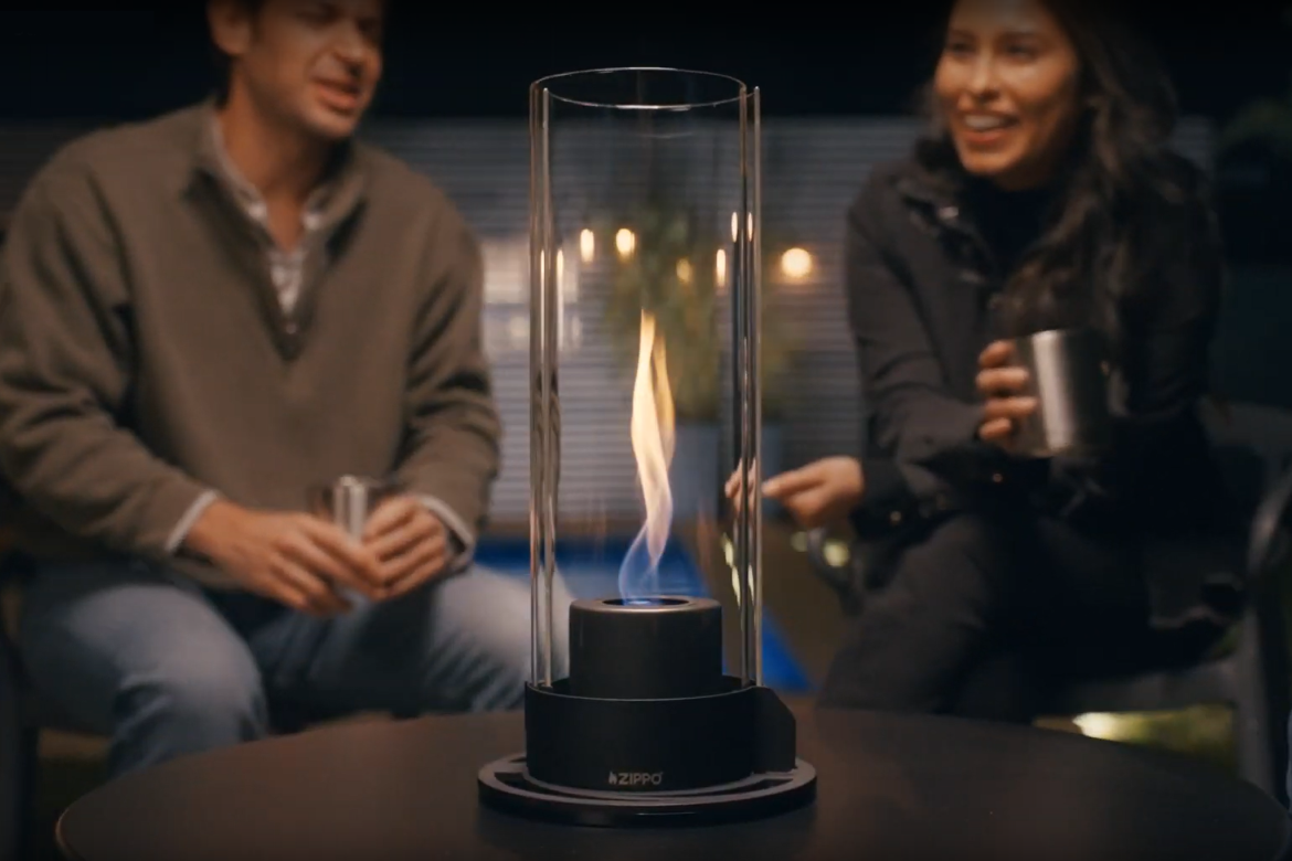 Zippo FlameScapes outdoor tabletop fire feature with innovative spiral flame